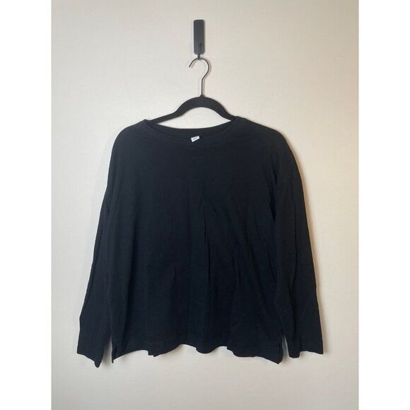 Old Navy Long Sleeve Shirt Black Basic Layering Top Split Hem Relaxed Size XL - Picture 1 of 4